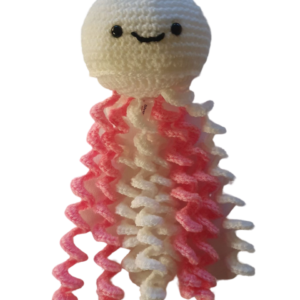 SilverdustUK Crochet Jellyfish Toy Bright Pink-White