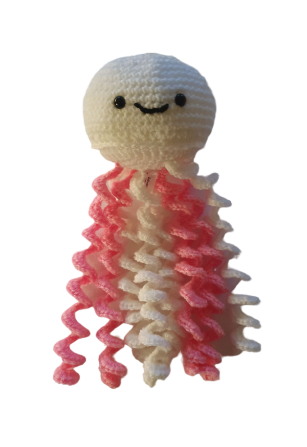 SilverdustUK Crochet Jellyfish Toy Bright Pink-White