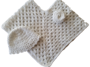 SilverdustUK Crochet Poncho& Hat White Silver Sparkle