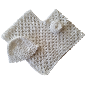 SilverdustUK Crochet Poncho& Hat White Silver Sparkle