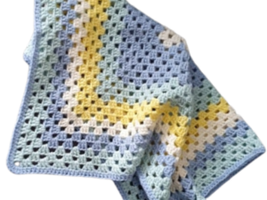 SilverdustUK Crochet Buggy Blanket Yellow-Green-Blue-Cream 1