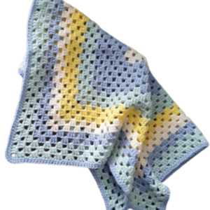 SilverdustUK Crochet Buggy Blanket Yellow-Green-Blue-Cream 1