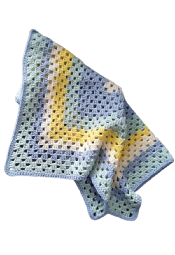 SilverdustUK Crochet Buggy Blanket Yellow-Green-Blue-Cream 1