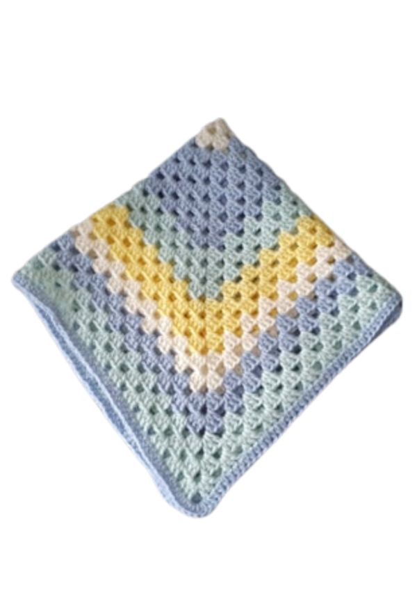 SilverdustUK Crochet Buggy Blanket Yellow-Green-Blue-Cream
