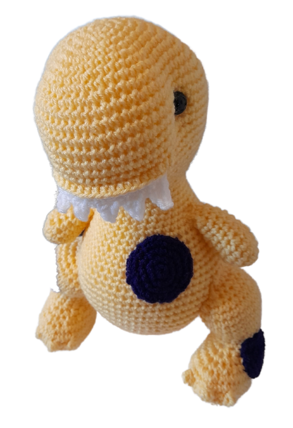 Crochet Toothy Dinosaur Toy | Yellow/Blue - Image 3
