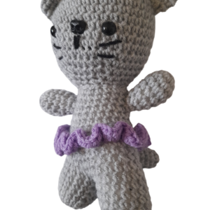 SilverdustUK Crochet Cat in Skirt Grey-Purple