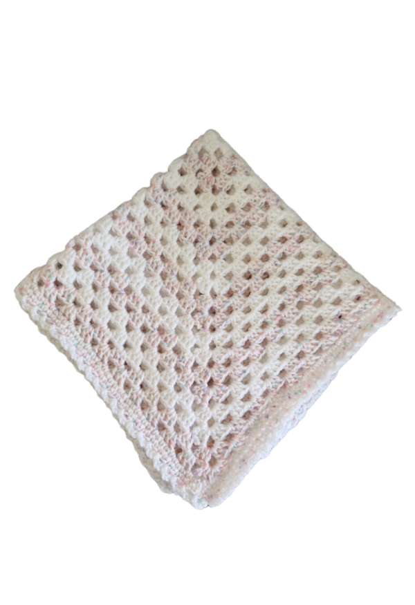 SilverdustUK Crochet Buggy Blanket White-Pink-Multi