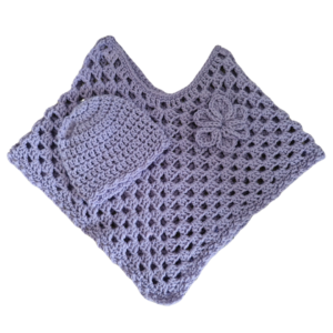 SilverdustUK Crochet Poncho & Hat Set Purple