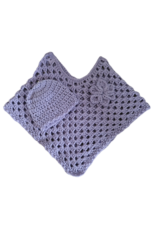 SilverdustUK Crochet Poncho & Hat Set Purple