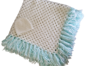SilverdustUK Crochet Shawl & Hat White-Mint
