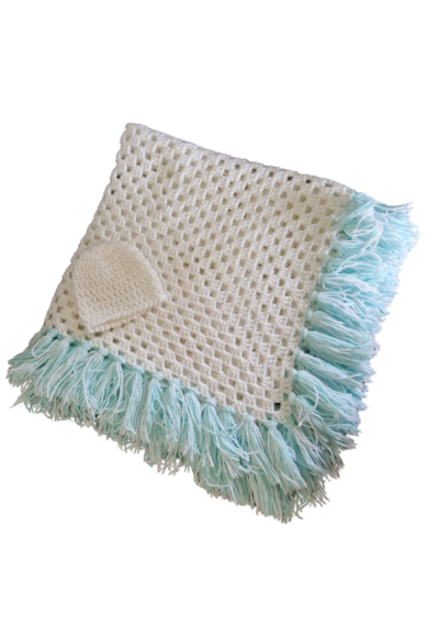 SilverdustUK Crochet Shawl & Hat White-Mint
