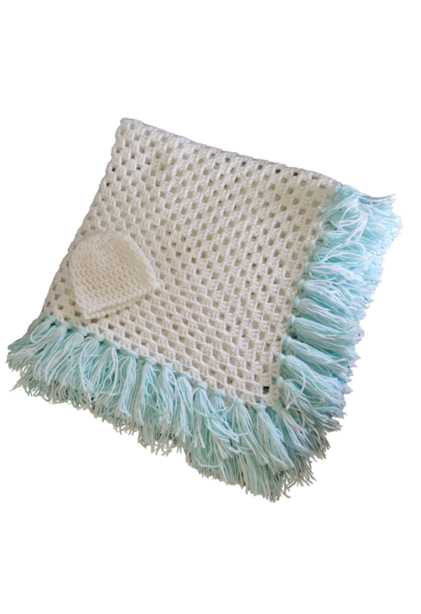 SilverdustUK Crochet Shawl & Hat White-Mint