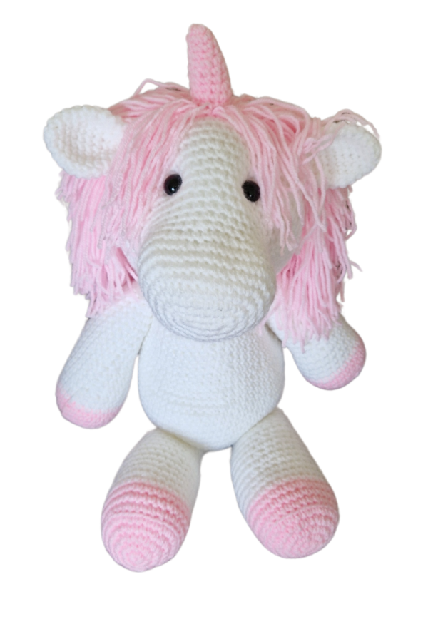 SilverdustUK Crochet Unicorn Toy White-Pink