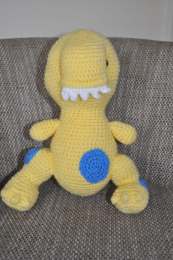 Crochet Toothy Dinosaur Toy | Yellow/Blue