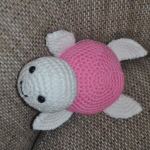 Crochet Turtle Toy | White/Pink
