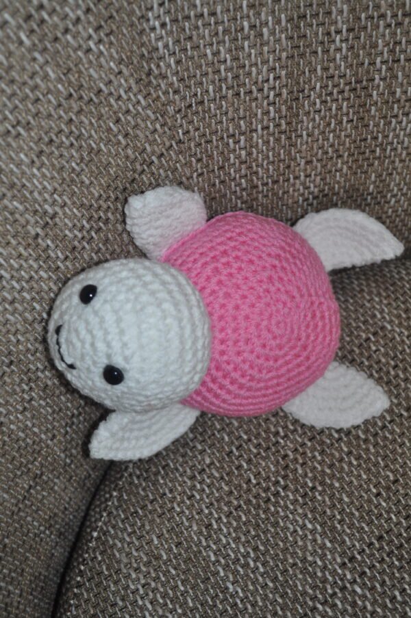 Crochet Turtle Toy | White/Pink