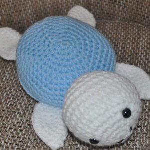 Crochet Turtle Toy | White/Blue